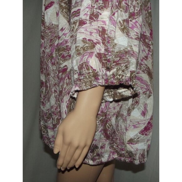 a.n.a. Blouse Womens Size 3X Purple Tan Print Peasant Lightweight Elastic Waist - Picture 9 of 12